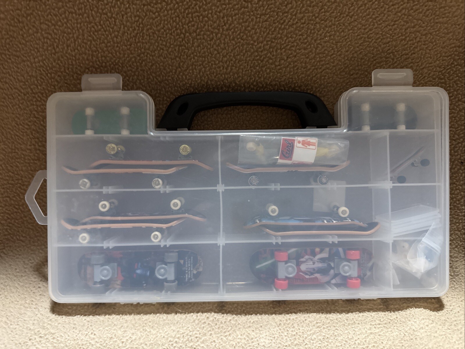 Tech Deck Clear Carrying Case Lot Of Boards, Accessories Hawk Hensley Flameboy