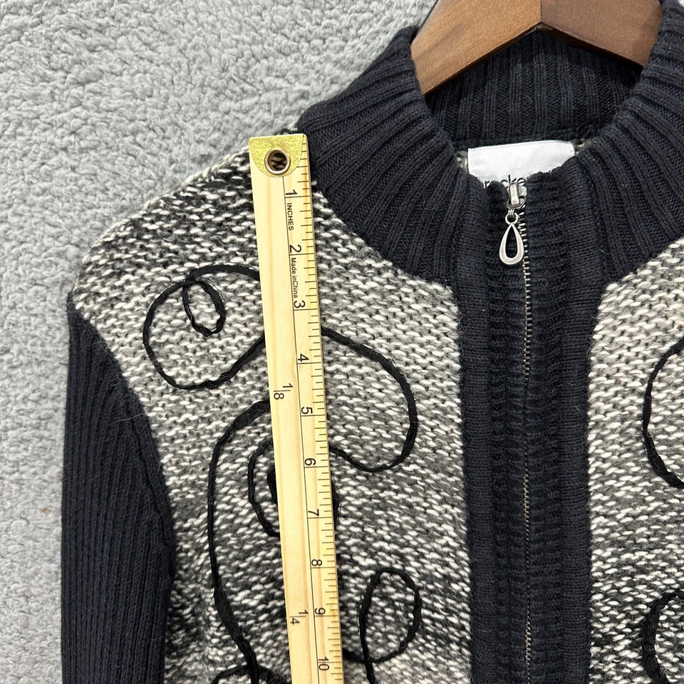 Breckenridge Cardigan Womens Medium Black Embroidered Wool Blend Full Zip Luxury - Image 4 of 4