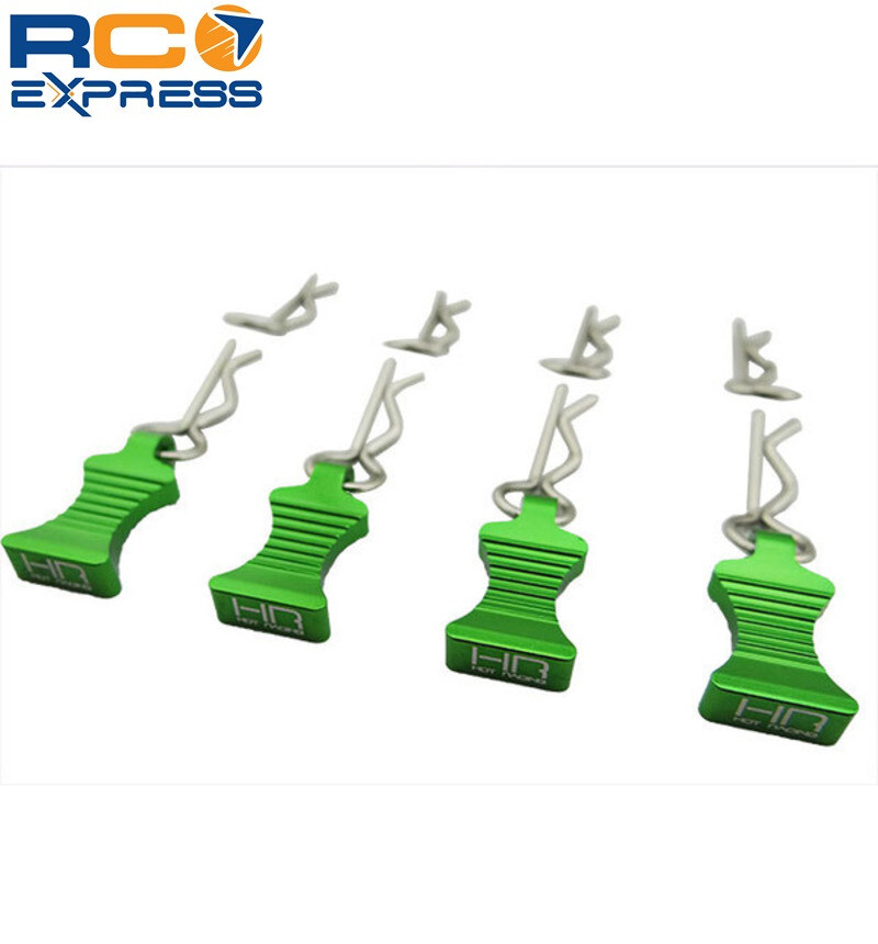 Hot Racing 1/10 Green Aluminum Ez Pulls (4) Body Clips (8) AC03EZ05