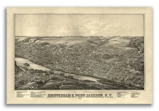 Amsterdam & Port Jackson New York 1881 Historic Panoramic Town Map - 24x36