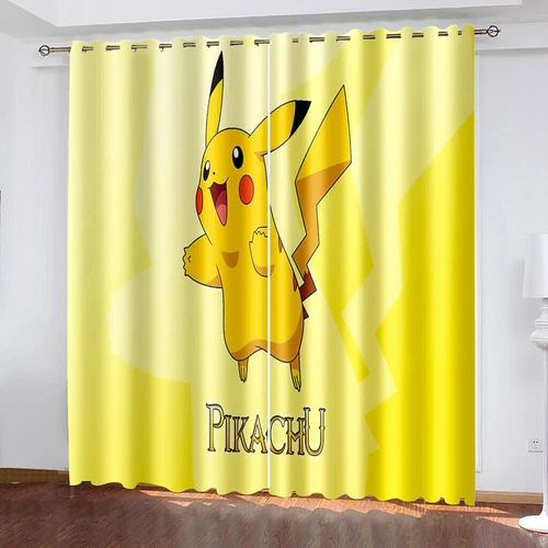 Kids Pokemon Pikachu Thick Thermal Blackout Curtains Eyelet Ring Top Drapes Gift - Picture 6 of 88