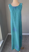 Vintage Hawaiian Floral Tropical Lagenlook Teal Wrap Maxi Dress M L