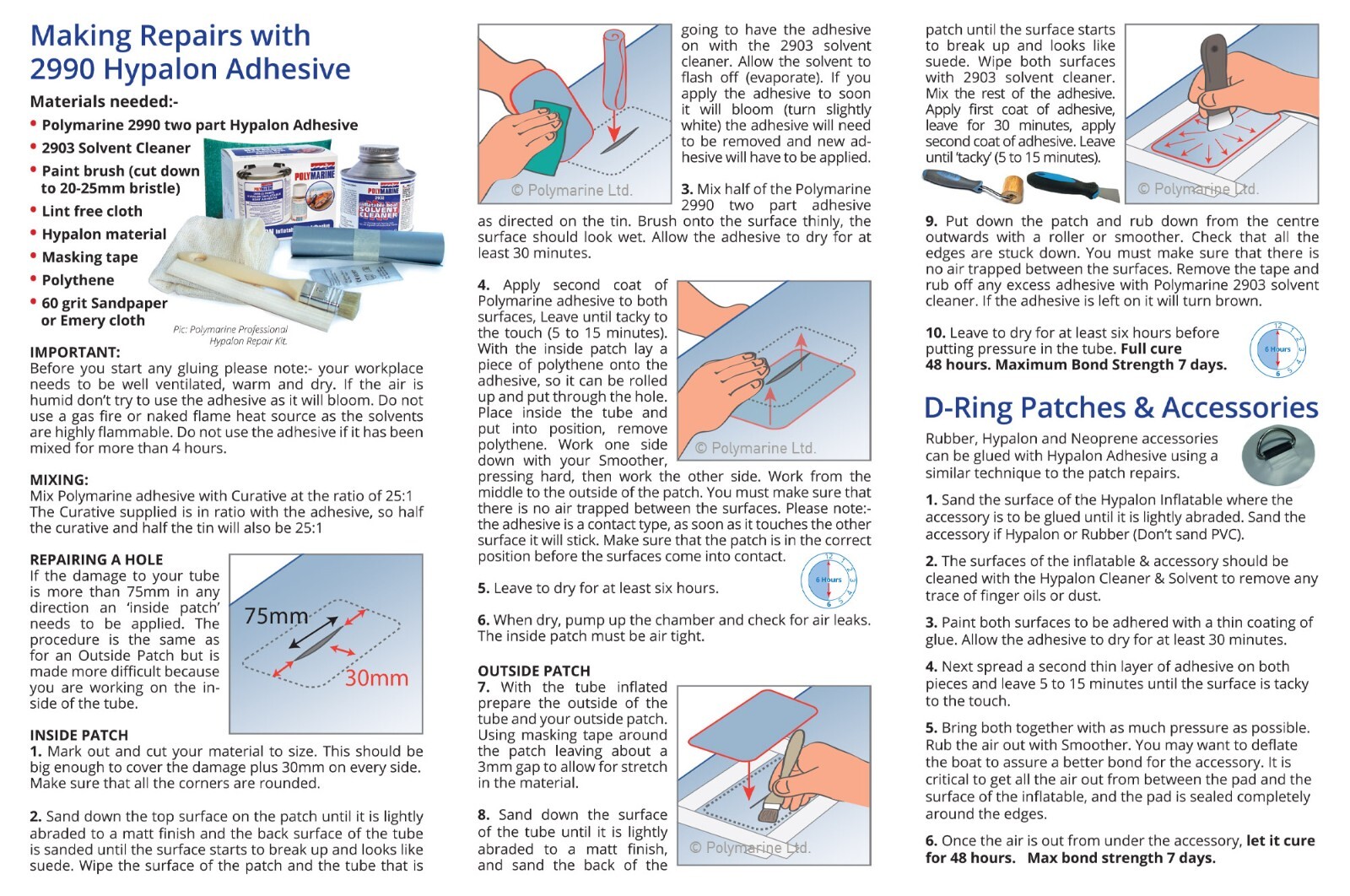 RIB Inflatable Boat Dinghy Hypalon Repair Kit Glue Adhesive Fabric 35cm +Guide eBay