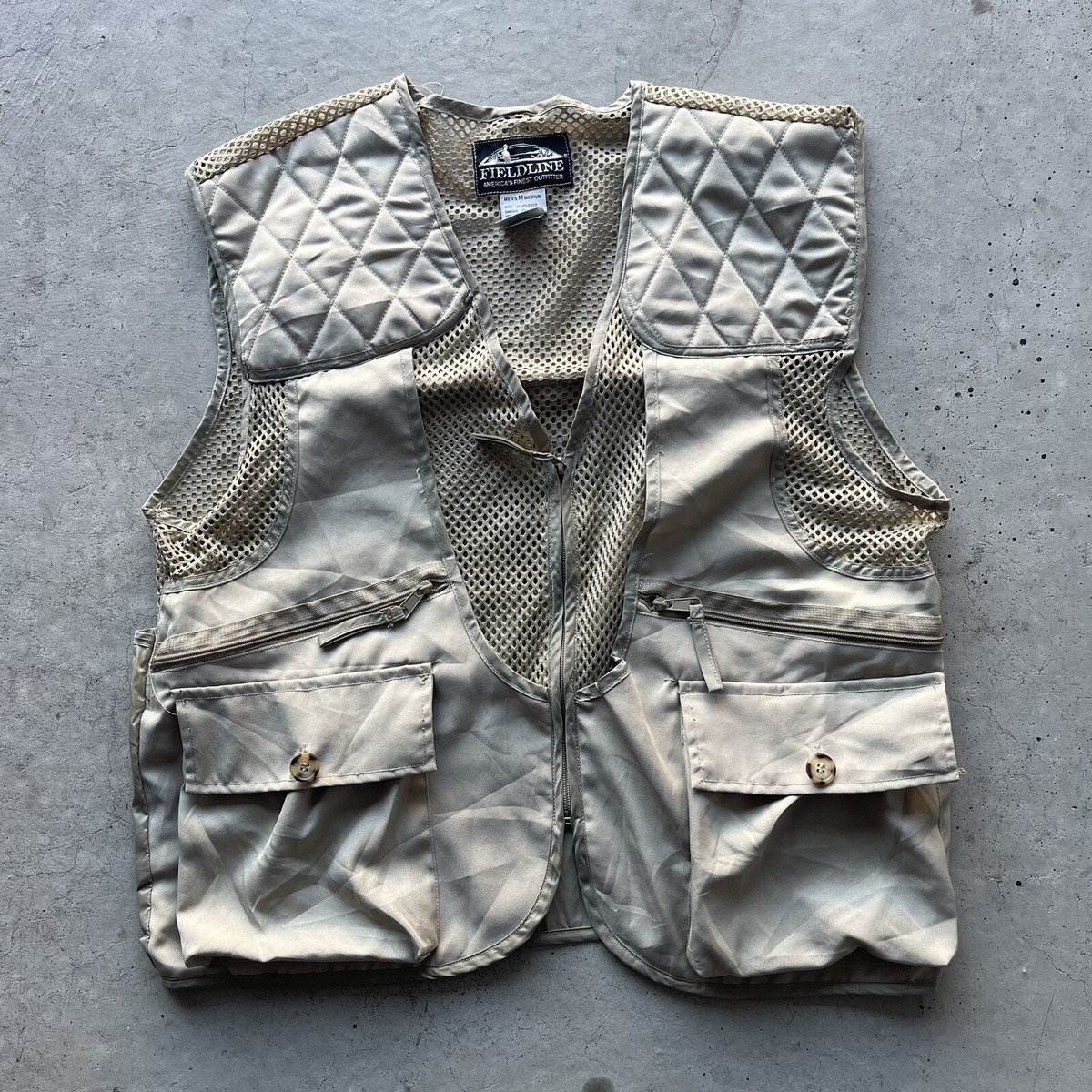 VTG Fieldline Vest Mens Medium Khaki Fishing Mesh Pocket Shooting