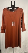 Tacera Women’s Brown Long Sleeve Dress Size M Casual Stretch Knit Fall Style