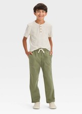 Boys' Stretch Straight Fit Woven Pull-On Pants- Cat Jack Green 10 Husky