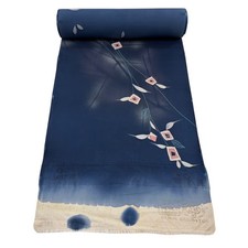 JAPANESE KIMONO FABRIC CLOTH BOLT PURE SILK NAVY KOMON D7883