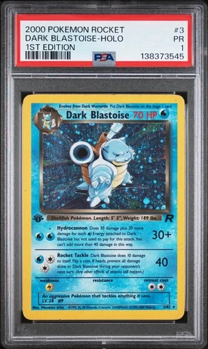 SWIRL 1ST EDITION PSA 1 2000 Team Rocket Dark Blastoise 3/82 Holo Foil Pokemon