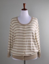 TALBOTS Woman NWT 119 Sparkle Beige Striped Cardi Sweater Top Size 2X