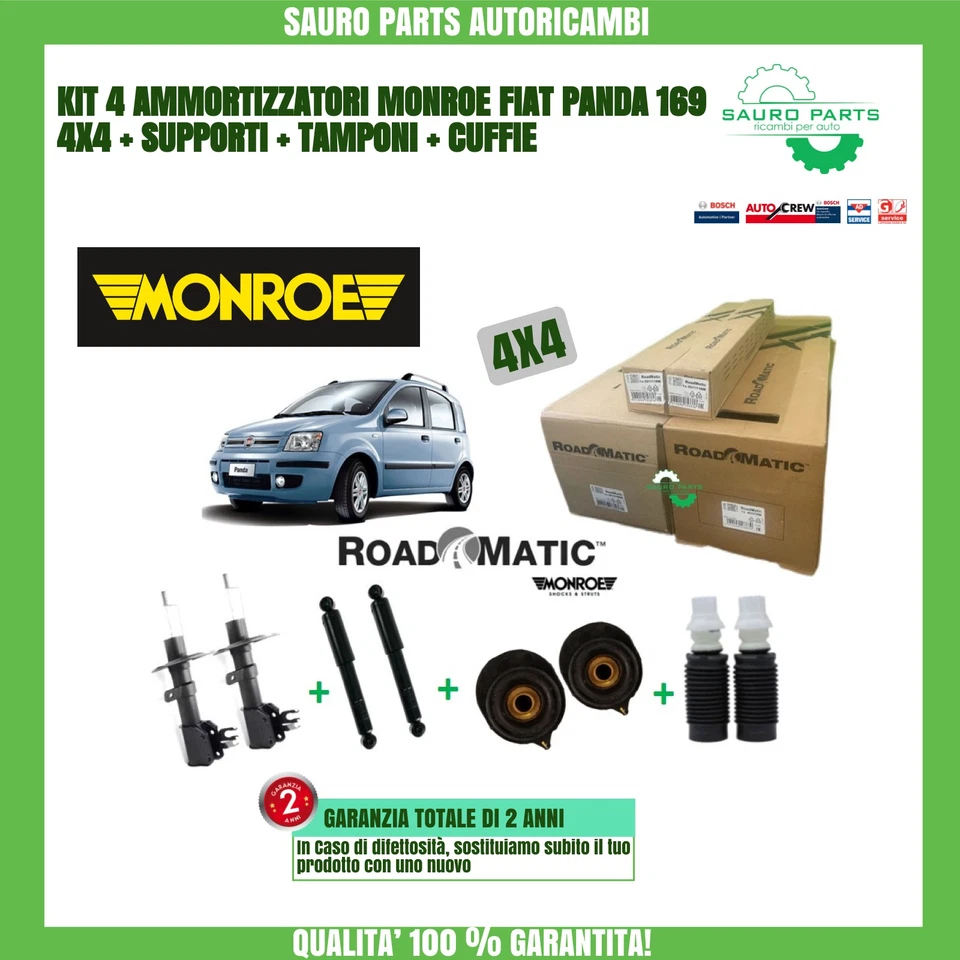 MONROE ROADMATIC KIT 4 AMMORTIZZATORI MONROE + TAMPONI + SUPPORTI ANTERIORI FIAT PANDA (169) 4X4