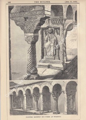1883 : CLOISTERS RECENTLY DISCOVERED AT WURZBURG. AN ORIGINAL PAGE FROM THE BUIL