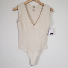 SO Juniors Crepe Sleeveless V-Neck Bodysuit Ivory Size M Casual Chic Office