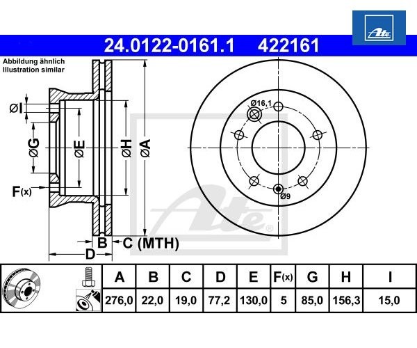 2 St. Bremsscheibe Ate 24.0122-0161.1 FüR Mercedes-Benz Vw-image