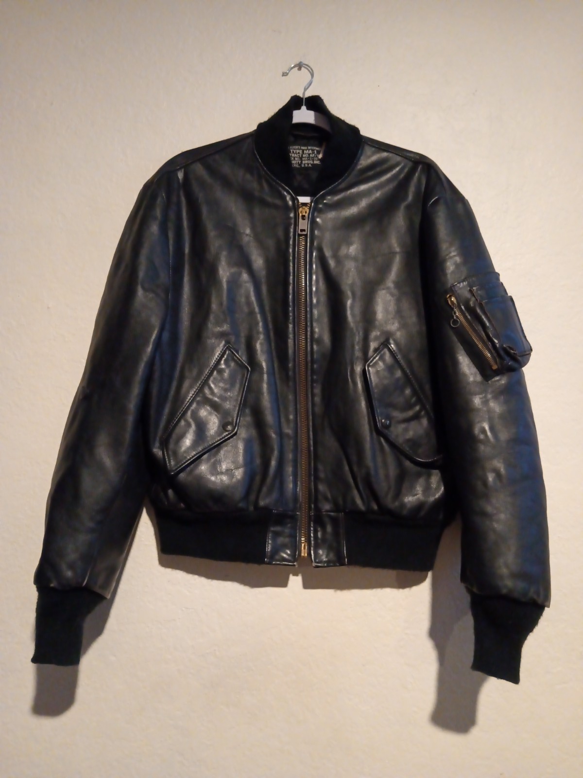 Schott Leather MA-1 Flight Jacket Black USA Made Size 42 Used in Japan