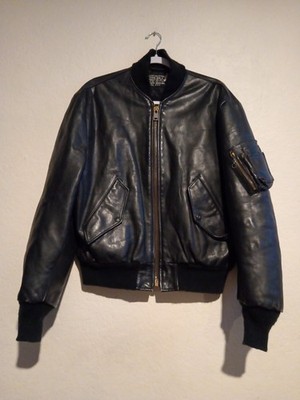Schott Leather MA-1 Flight Jacket Black USA Made Size 42 Used in Japan