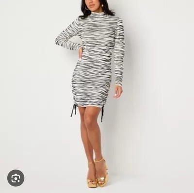 BOLD elements Black and White Long Sleeve Dress Zebra Nye Sz Large NWT