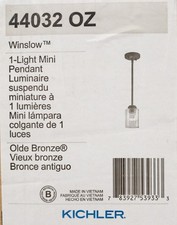 KICHLER Winslow Olde Bronze Modern Kitchen Mini Pendant Light Seeded Glass Shade