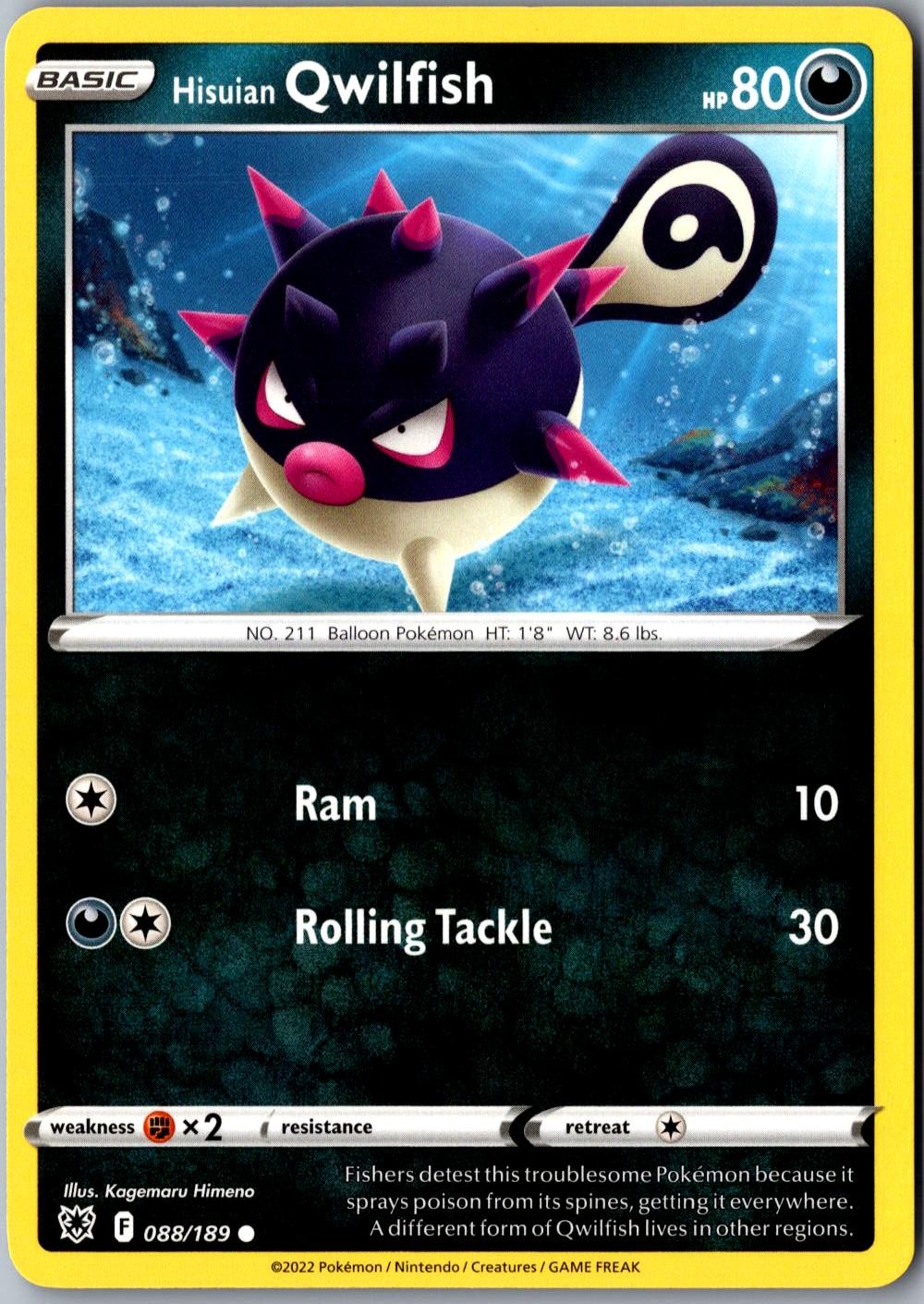 Hisuian Qwilfish 88 088/189 Common Astral Radiance Lightly Played Pokemon Card