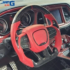 Carbon Fiber Red Leather Steering Wheel Fit Dodge Challenger Charger SRT 2015+