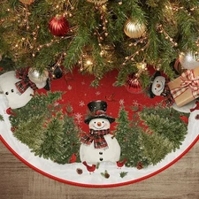 AVOIN colorlife Cardinals Cedar Snowman with Scarf Christmas Tree Skirt, Xmas Wi