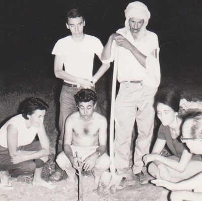 Night Circle With Elder Storyteller & Young Friends Deep Shadows Vintage Photo