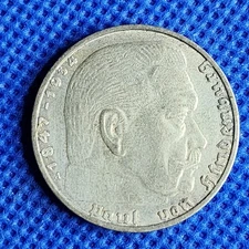 1937 A German Third Reich Hindenburg 2 Reichsmark Silver Coin KM#93  Fine #35645