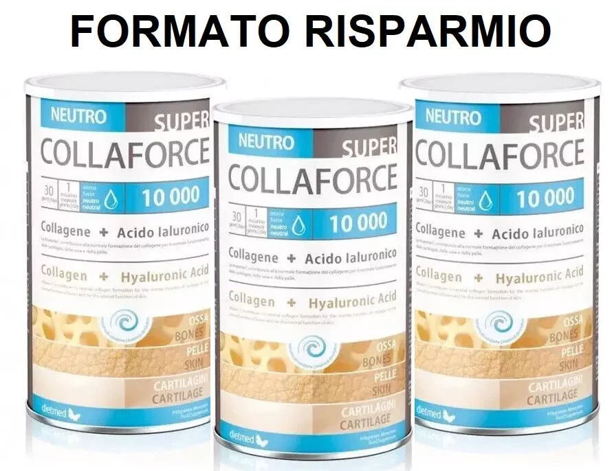 3 x COLLAFORCE SUPER 10.000 DIETMED COLLAGENE e ACIDO IALURONICO NEUTRO