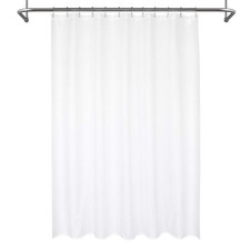White Waterproof Fabric Shower Curtain Liner Suction Cups Washable 72x72 Inch