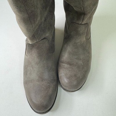 Madden Girl Taupe Knee High Boots Size 6 Distressed Moto Style Zip Back