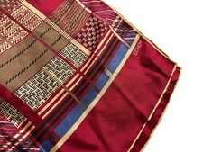 Vintage Echo Long Silk Scarf Elegant Old Money Class Burgundy Black Plaid Luxury