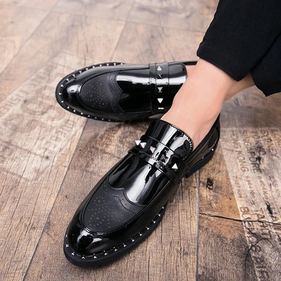 Shiny Men's Leather Dress Loafers Slip On Party Wedding Casual Business Shoes