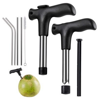 2 Pack Coconut Opener Tool with Straws and Brush for Young Thai Green Fresh