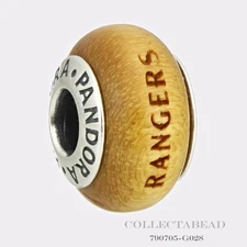 Authentic Pandora Silver Texas Rangers Baseball Wood Charm USB790705-G028