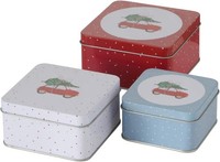 Casajame 3Er Set Metall Keksdose PläTzchendose Eckig Rot Weiß Hellblau Auto V27