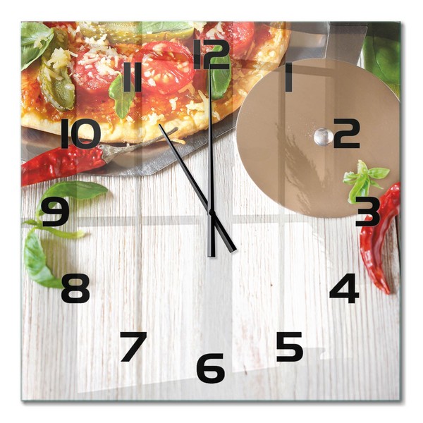 Wanduhr Aus Glas FüR Wohnzimmer Und Arbeitszimmer Pizza Schwarze Zeiger 60X60 Cm-image
