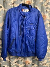 Vintage USA Made Blue Insulated MBA Zip Up Bomber Jacket With Zip Pockets XL