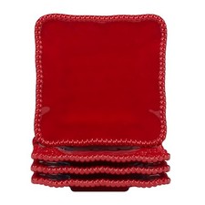 Certified International Perlette Red Melamine Square Canoe Plates Set of 4 – 6"