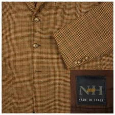 Vtg Houndstooth Sport Coat Mens 48R Ivy Prep Made in Italy Soft Shoulder Wool 