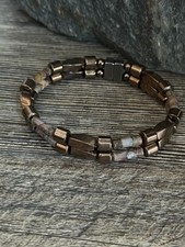 Copper Magnetic Hematite Therapy Bracelet Anklet 2 Row w Botswana Gemstones