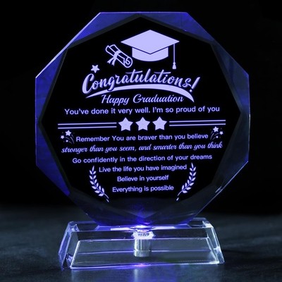 Class of 2026 Graduation Gift, 3D Laser Etched Crystal Octagon Decor, Congrat...