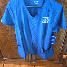 Scrubstar Women s XL Blue Solid V-Neck Medical Scrub Top Polyester Blend