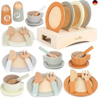 Dreamon KinderküChe ZubehöR Teeservice Kinder Holz, 27 Pcs Puppengeschirr K