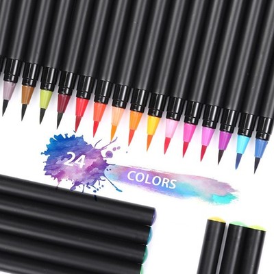 Brush Pens for Coloring & Calligraphy   24 Water-Based Colors w/Water Brush Pen