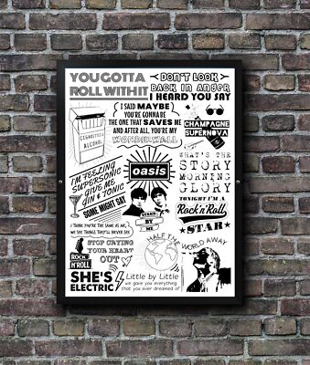 Oasis Lyric Poster Doodle Song Print Band Merch Wall Art Home