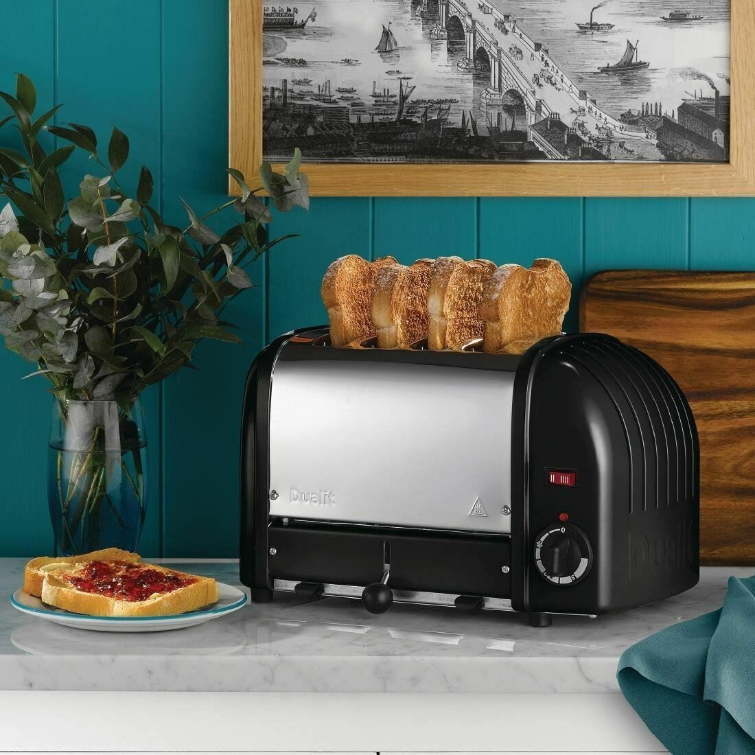 Dualit Slice Vario Toaster Black Silver Adjustable Width Slots