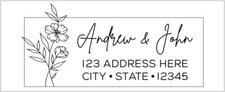 Custom Couple Name and Address Stamp with Elegant FlowerDesign 4914 Size 1"x2.5"