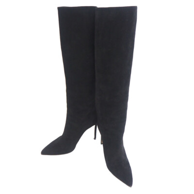 Gucci shoes suede long boots black ladies stiletto heel 36 Reuse Used Pre-owned