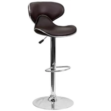 Contemporary Mid-Back Brown Vinyl Adjustable Height Bar Stool with Chrome Base