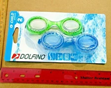 NEW 2 pair Children's ages 4+ Dolfino Swim Goggles Tinted Shatter Resistant Lens