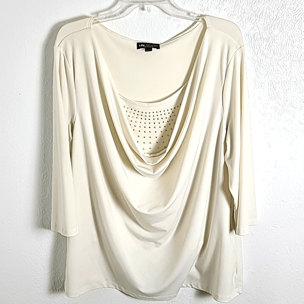 Off-White Cowl Neck Blouse with Gold Stud Cami Size 1X by I.N. Studio